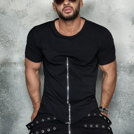 Mexton Men Herren T-Shirt Long Tee Oversized lang Longshirt Zipper S-XL