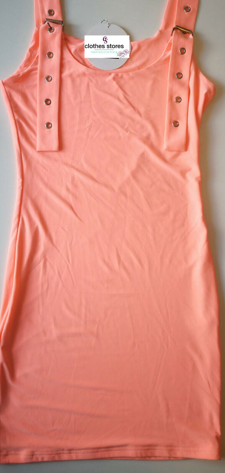 La Damen Minikleid Neon Bodycon-Kleid Tunika Trägerkleid Longshirt Schnallen