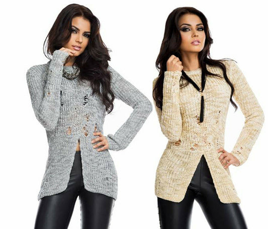 By Alina Mexton Damen Grobstrick Pullover Strickpullover Longpullover XS S M