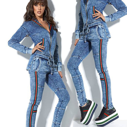 By Alina Mexton Jeans Damen 2-Teiler Jeansjacke + Röhrenjeans Freizeitanzug XS