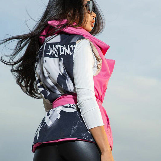 By Alina Mexton Damen Weste Kurz Ärmellos Steppweste Jacke Lederlook Rosa XS S M