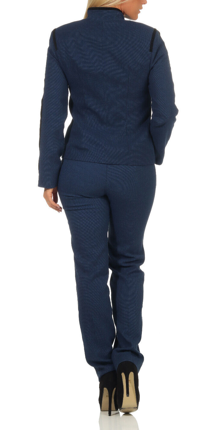 Eleganter Bouclé Hosenanzug Damen Gr. 40 – Blazer & Hose 2-Teiler Dunkelblau L