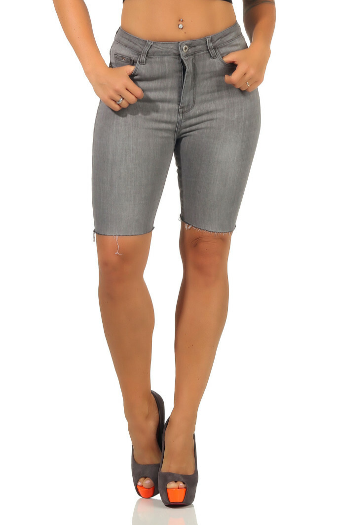 Damen High-Waist Bermuda Shorts Radlerhose Jeans Kurze Hose XS S M L XL