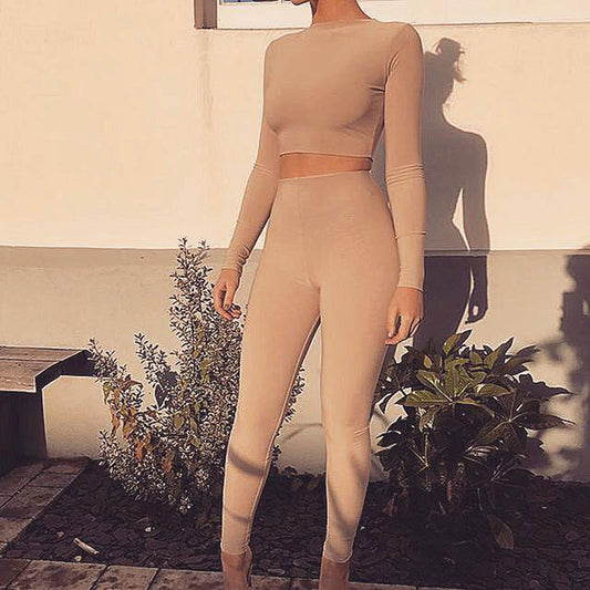 LA Damen 2-Teiler Copped Pullover + HIGH WAIST Leggings Knöchellang XS-M/L
