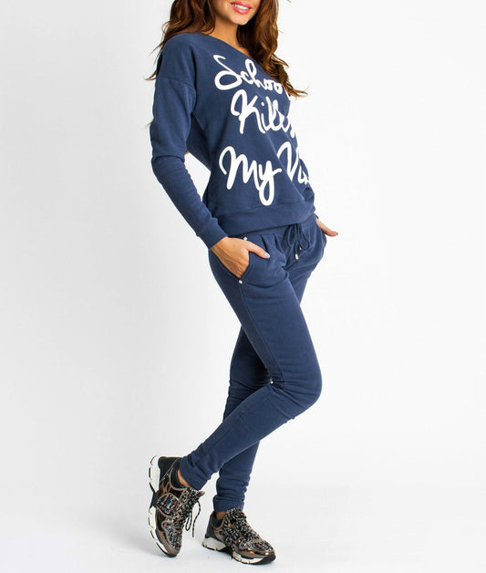 By Alina Mexton Damen Jogginganzug Hausanzug Pullover + Jogginghose Blau XS 34