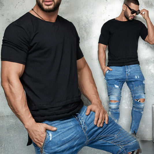 Mexton Men Herren T-Shirt Long Tee Oversized Rundhals Longshirt S M L XL