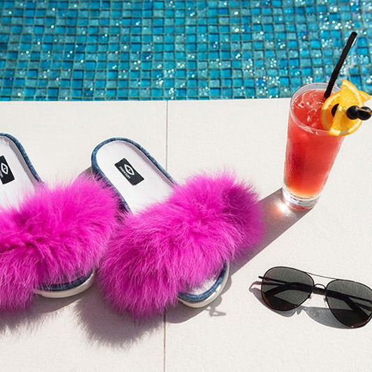By Alina Pantoletten Plateau Hausschuhe Fell Puschel Strandschuhe Pink 36-39