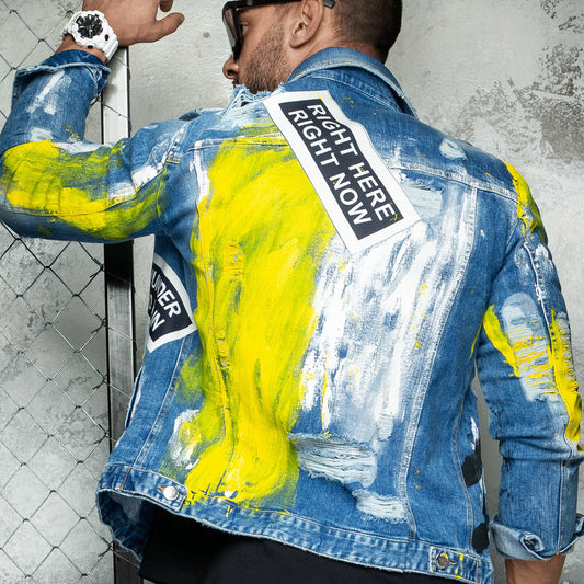 Mexton Men Herren Jacke Jeansjacke Denim Übergansjacke Farbklecks Print M L XL