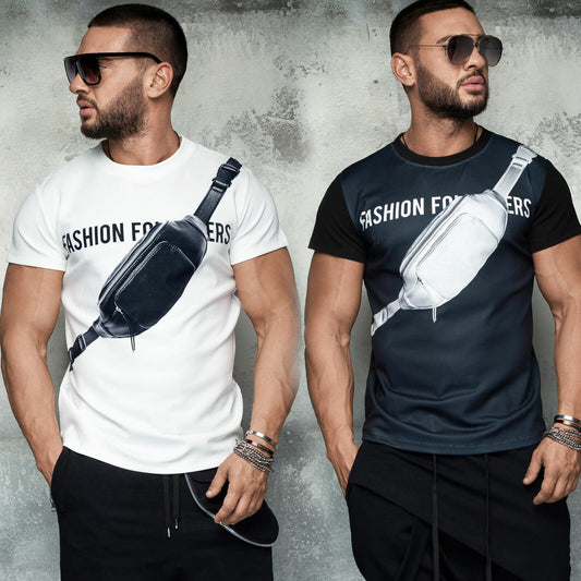 Mexton Men Herren T-Shirt Longshirt O Neck Kurzamshirt Longshirt Print S M L XL