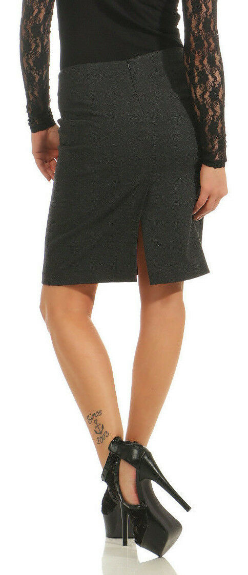 Tara Wera Damen Rock Business Pencilrock Stiftrock Minirock Lederlook Grau S M L