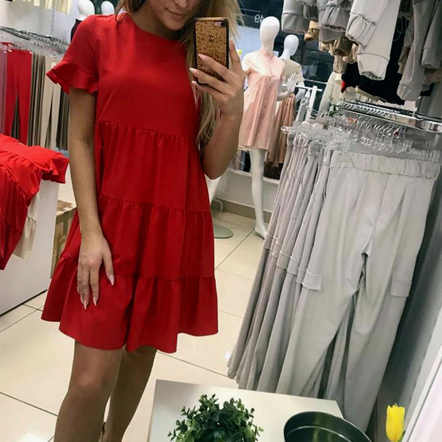 LA Damen Minikleid, Tunika und Strandkleid von La Manuel, lockere Sommerkleid-Variante mit Stufen-Design, ideal für den Sommer.