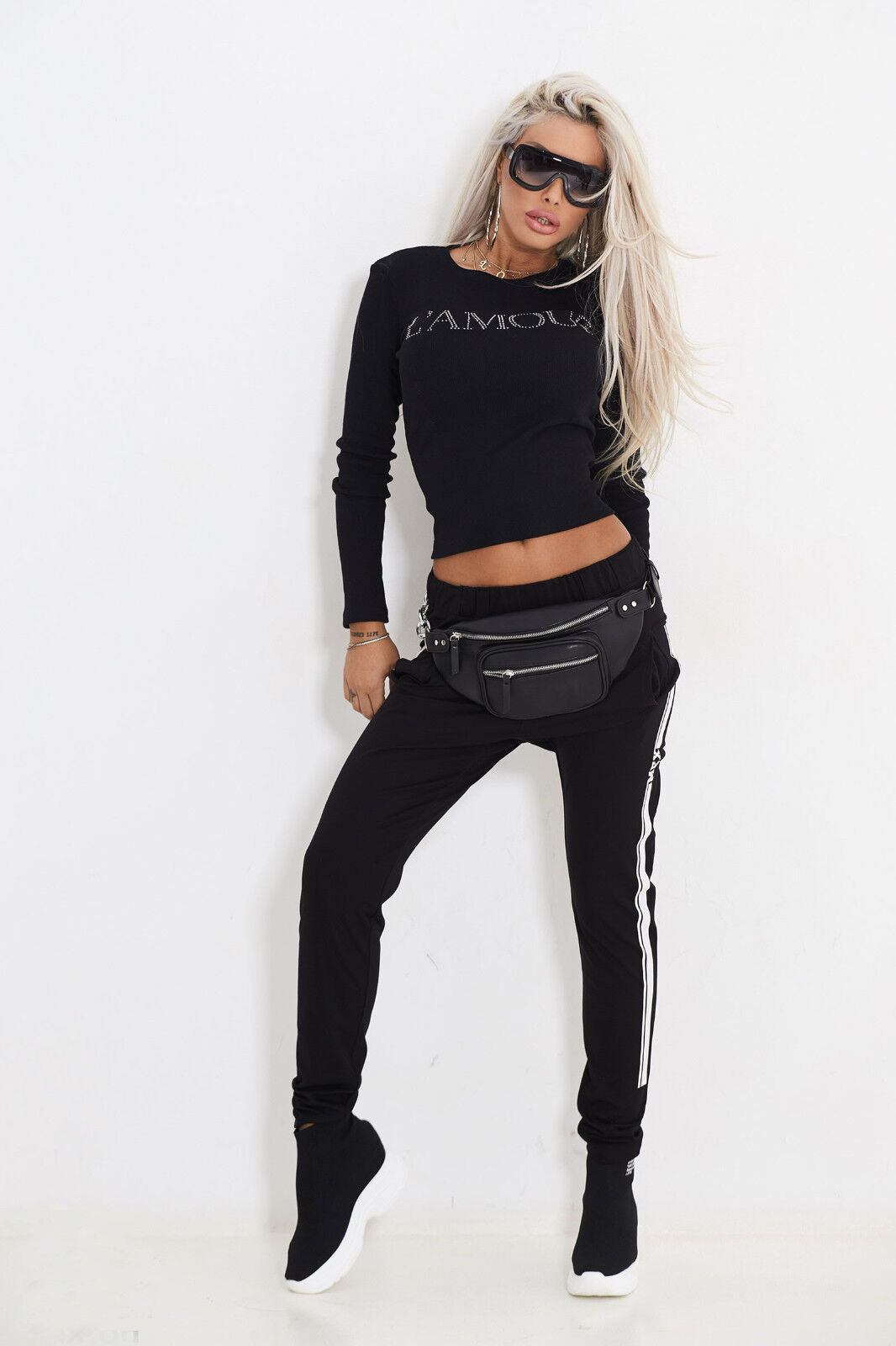Mexton Damen Stoffhose mit Print, Boyfriend-Style, Jogginghose, bequem, in XS, S, M, modisches Design