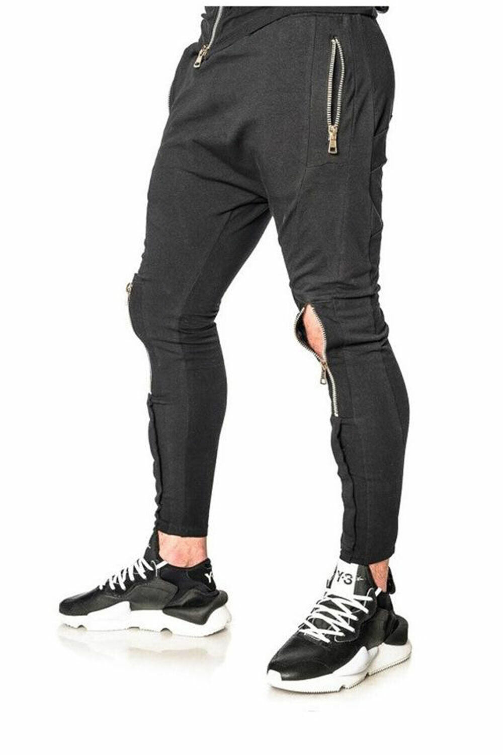 Mexton Men Boyfriend Herren Jogginghose, Baggy-Style, mit Reißverschlüssen in Schwarz, Größe S bis XL, bequeme Trainingshose