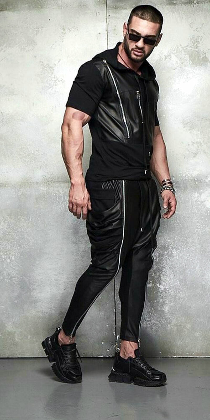 Mexton Men Herren 2-Teiler Freizeitanzug im Lederlook, bequeme Passform und stilvolles Design, perfekt für Freizeit und casual Anlässe