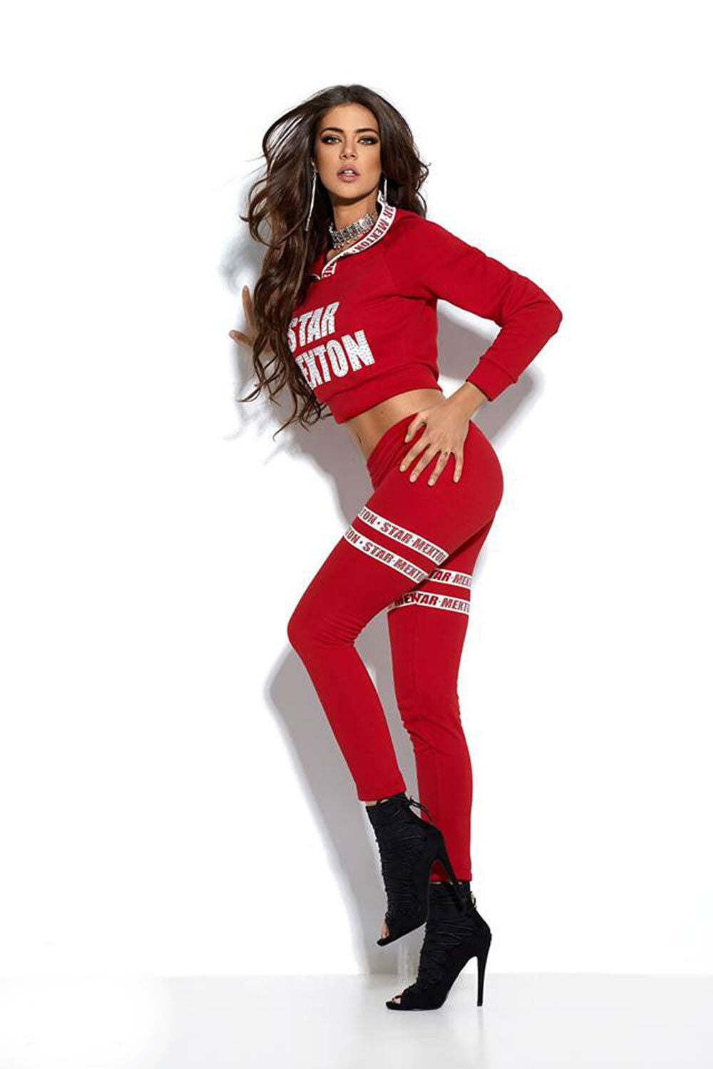 Damen Pullover und High Waist Jogginghose von Mexton in rosa und rot, bequemes Jogginganzug-Set für Damen, XS bis M