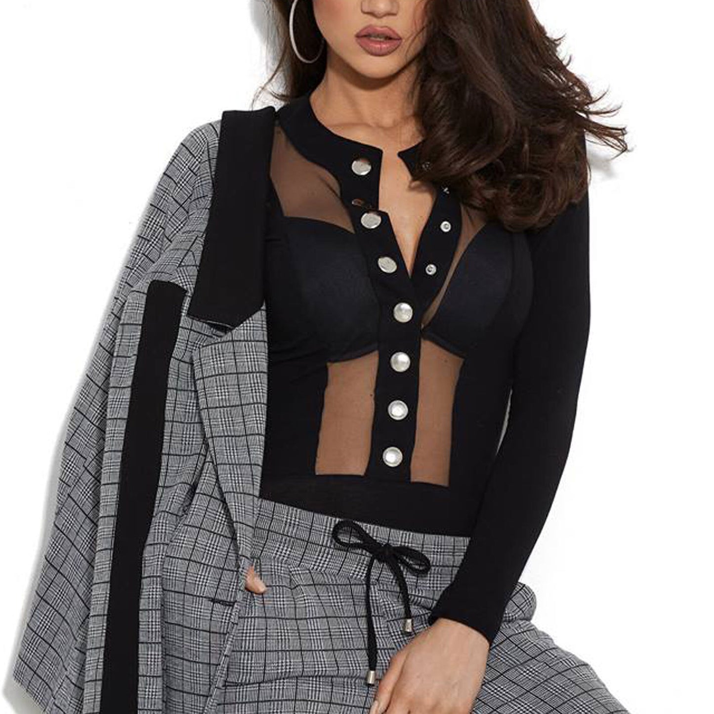 Transparenter Damen-Body von Mexton, schlichte Bluse im XS 34, figurbetontes Oberteil für Damen, elegant und modern