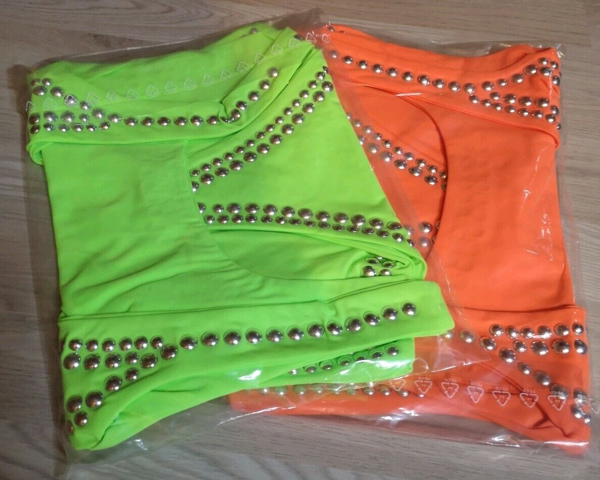 Mexton Damen Badeanzug Monokini Body in Neon Orange mit Nieten, Einteiler, sexy Schwimmanzug in XS-S