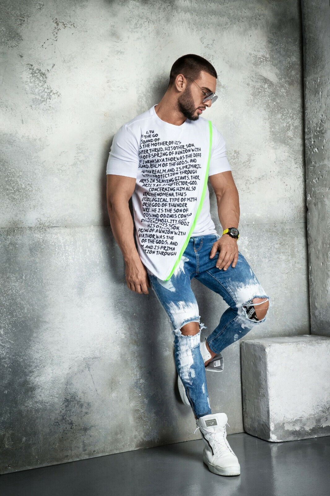 By Alina Mexton Men Herren T-Shirt Longshirt Oversize Longtee Print Neon S-XL