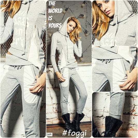 Foggi Damen 2-Teiler Jogginganzug Hoodie Pullover+ Jogginghose gefüttert XS-M 