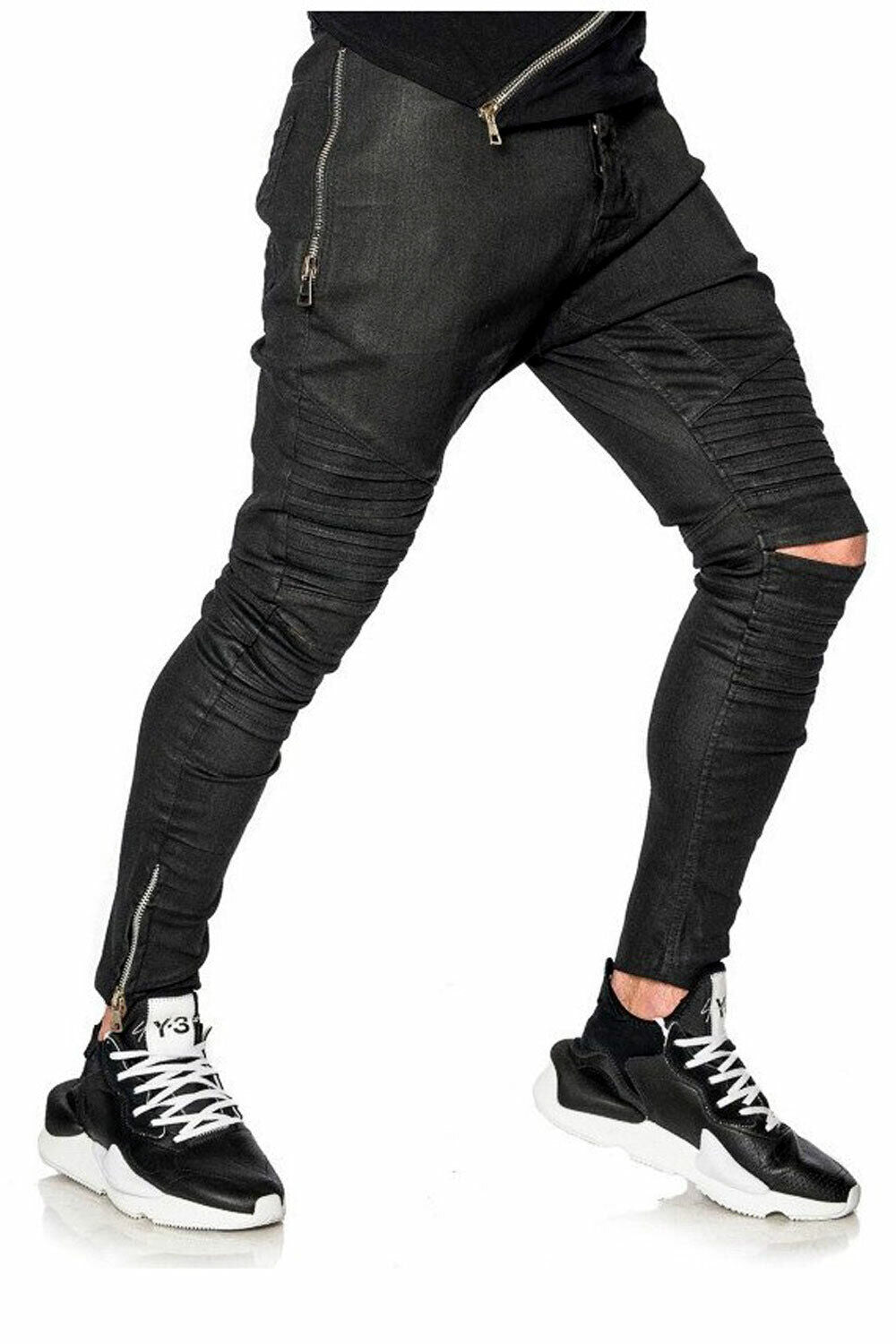 By Alina Mexton Herren Skinny Jeans Biker-Look Lederjeans Knöcheljeans W29-W36 