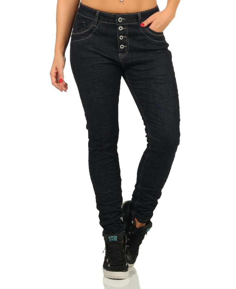 Jewelly Damen Baggy Boyfriend Jeans Hüftjeans Crash-Look Jeanshose Knöpfe 1550