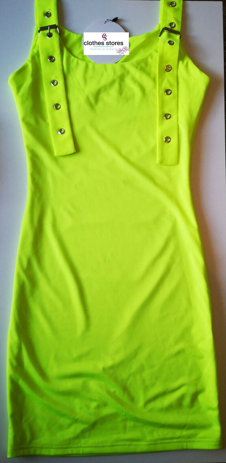 La Damen Minikleid Neon Bodycon-Kleid Tunika Trägerkleid Longshirt Schnallen