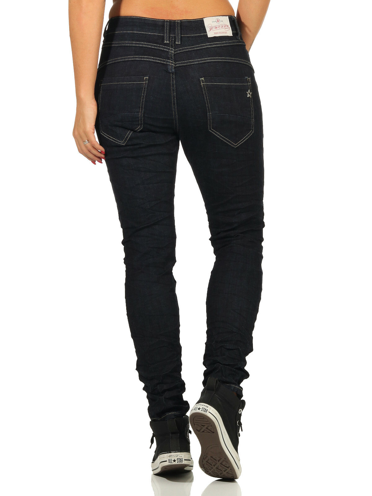 Jewelly Damen Baggy Boyfriend Jeans Hüftjeans Crash-Look Jeanshose Knöpfe 1550