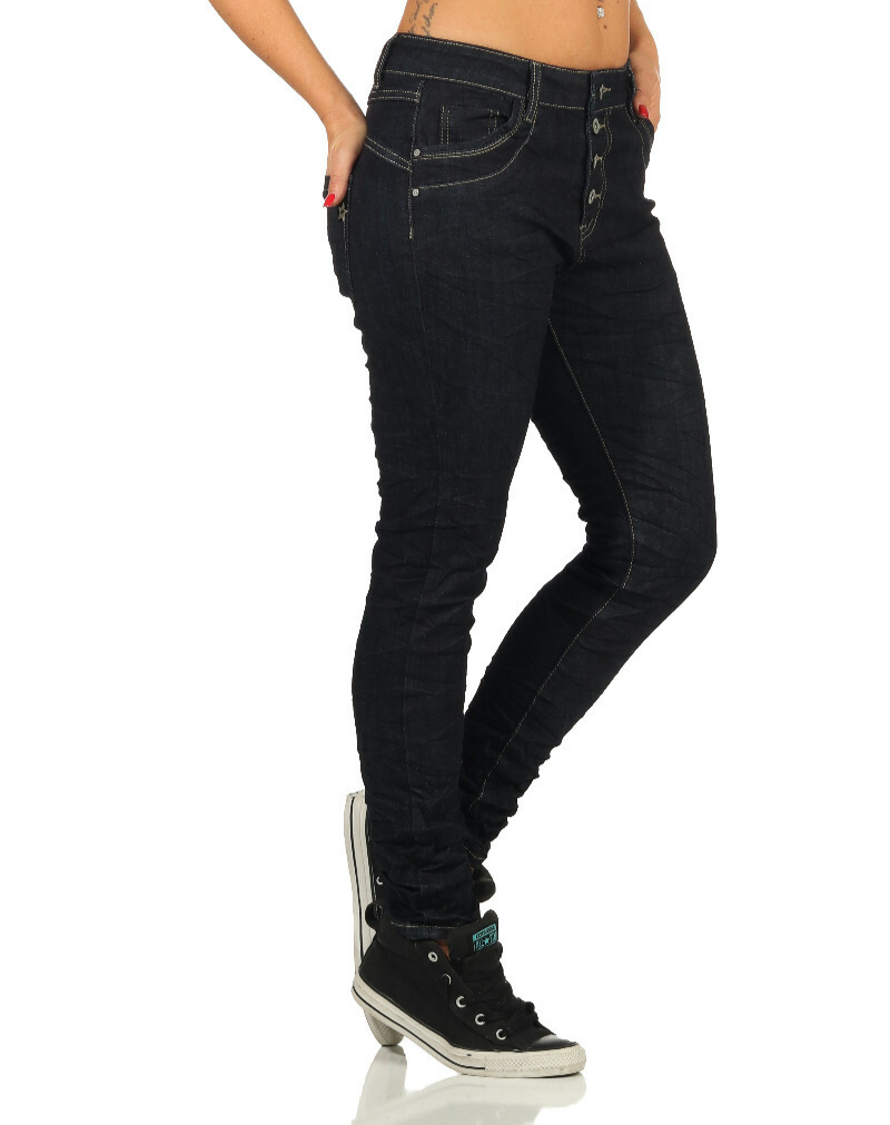Jewelly Damen Baggy Boyfriend Jeans Hüftjeans Crash-Look Jeanshose Knöpfe 1550