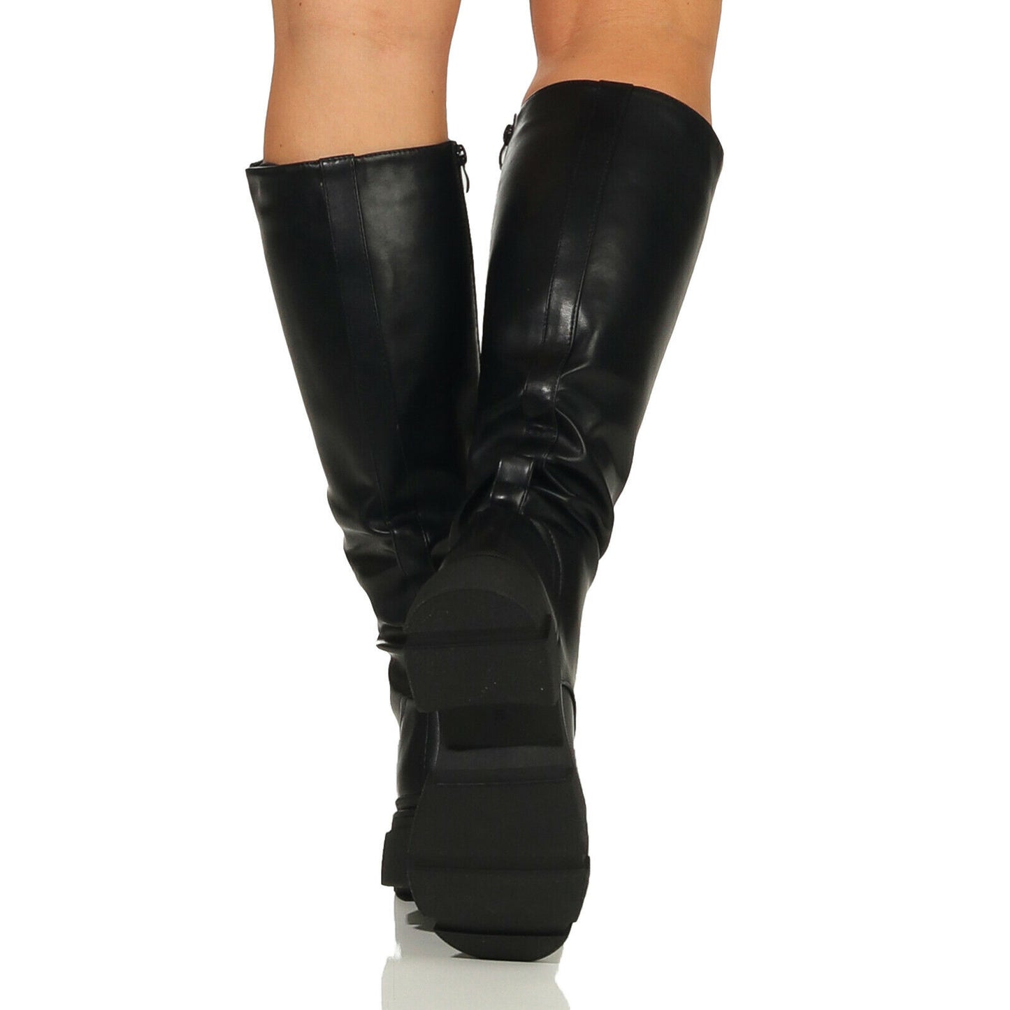 Damen Wadenstiefel aus Leder mit Schnürung, Biker-Design, Gothik-Stil, in den Größen 36, 38, 39 und 41, schwarze Schuhe