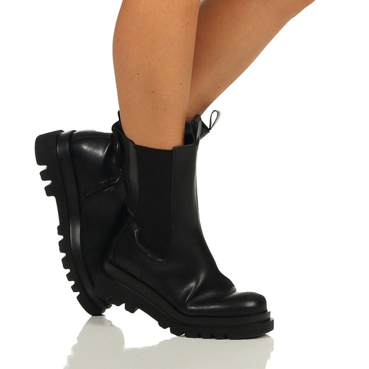 Schwarze Damen Halbstiefel im Biker- und Chelsea-Stil, Gothik-Design, Lederoptik, Größe 38, 39 oder 41, modische Damenstiefel