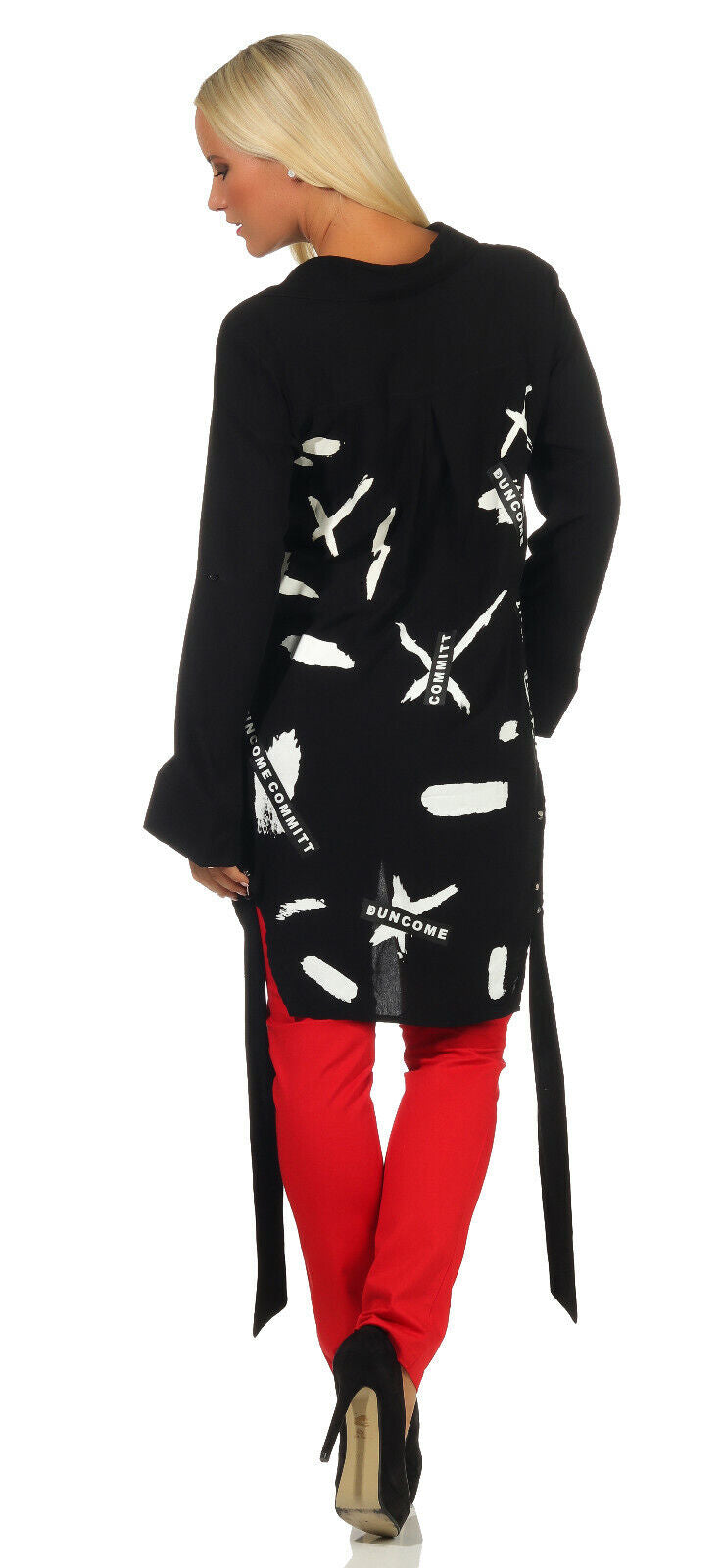 Damen Oversized Longbluse mit Biker-Print, langarm, Vokuhila, casual, bequem, in S,M,L, modisches Hemd von clothes-stores