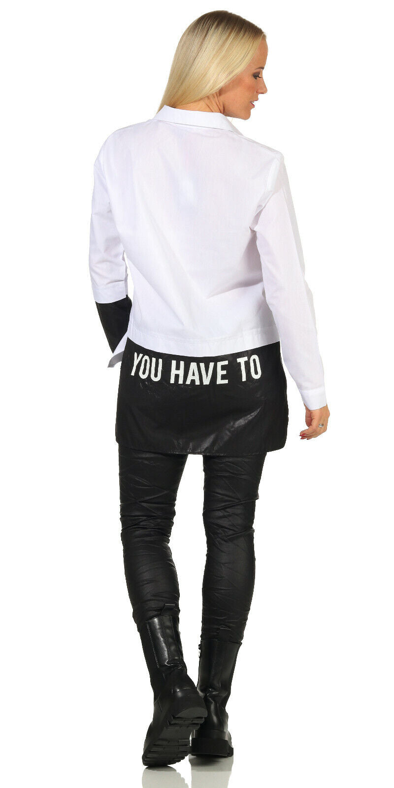 Damen Over-Size Hemdbluse mit Print in Schwarz-Weiß, langarm, lockere Passform, von Clothes-Stores, in verschiedenen Größen