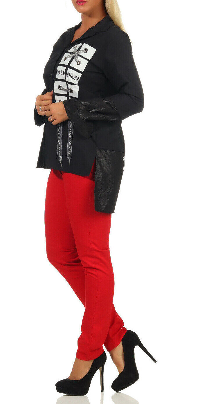 Damen-Hembluse im Oversize-Stil mit Druckmuster in Schwarz-Weiß, lange Ärmeln, knöpfiger Front, in verschiedenen Größen