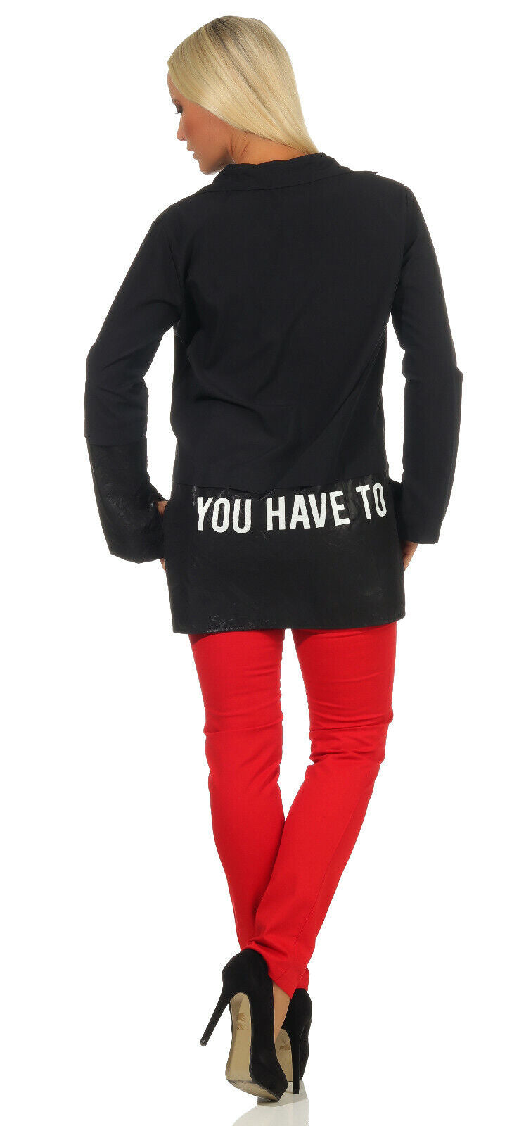 Schwarze und weiße Damen Hemdbluse im Oversize-Design mit Print, langärmlig, in den Größen S bis XL.