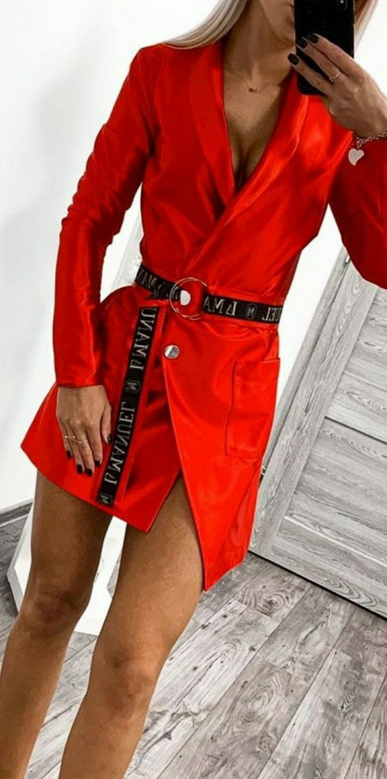 Rotes Damen Minikleid aus Satin mit Longjacke und Blazer-Details, ideal für Partys, Größe XS, von Clothes-Stores