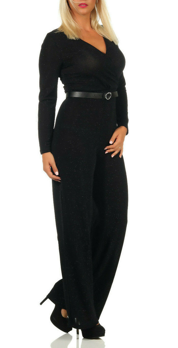 Damen Overall mit hohem Bund, glitzerndem transparenten Einteiler, aus Satin, in S, schickes Mode-Set von clothes-stores