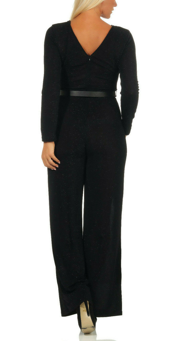 Damen Overall von clothes-stores, hoher Taillenschnitt, glitzernder, transparenter Einteiler mit langem Bein, elegant und modisch.