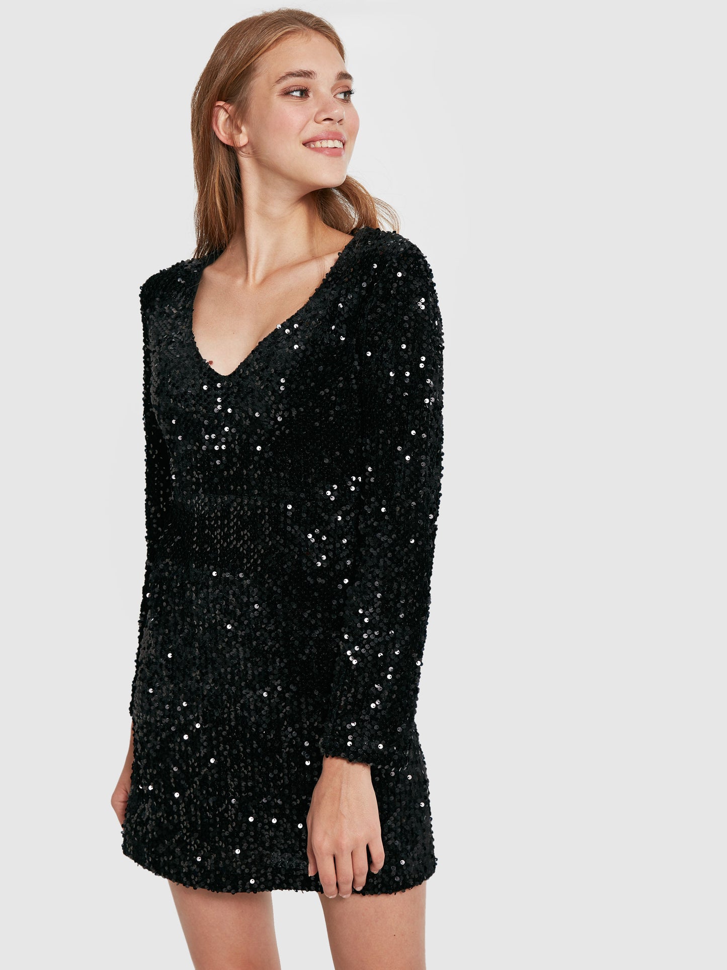 Schwarzes Damen Pailletten Cocktailkleid mit kurzen Ärmeln, elegantes Partykleid, funkelnde Sequins, Größe S M, von Clothes-Stores