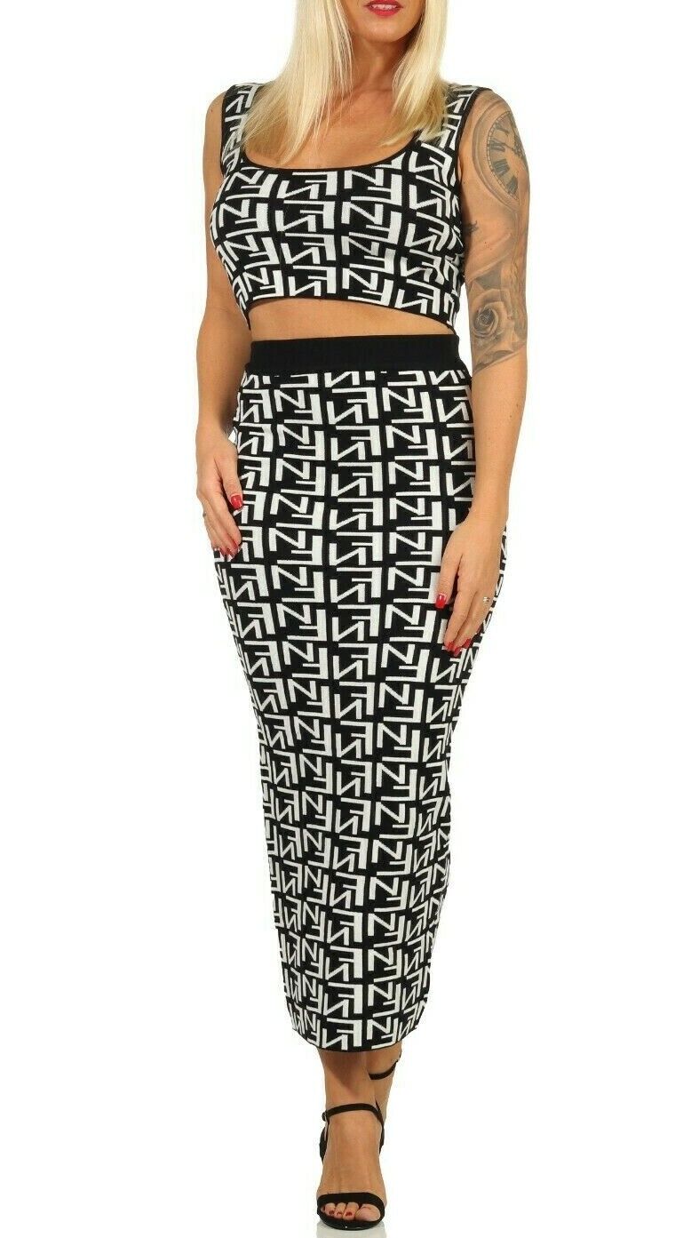 Damen 2-teiliger Strick-Set mit bauchfreiem Top und High-Waist Midirock, beiges Strickkleid von clothes-stores