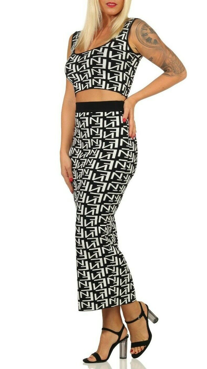 Damen 2-Teiler Strick-Top und Midirock Set, bauchfrei, high-waist, in weichem Strickstoff, geeignet für casual und elegante Looks