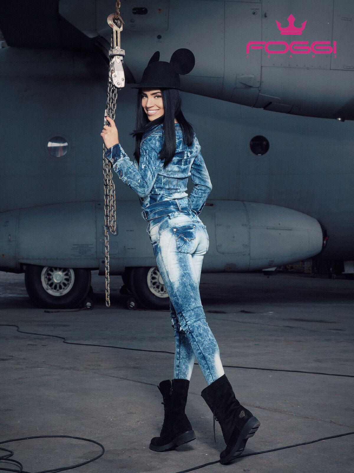Foggi Damen Jeans 2-Teiler, Schulterfreie Jeansjacke und Skinny Hüftjeans in Blau, Größe S, modisches Denim-Set