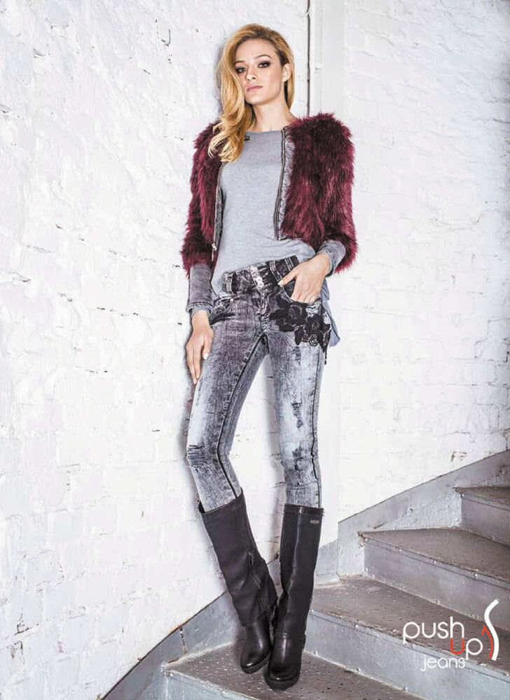 Foggi Damen Jeansjacke mit Kunstfell, kurze Winterjacke in Bordeaux, geeignet für Partys und kalte Tage