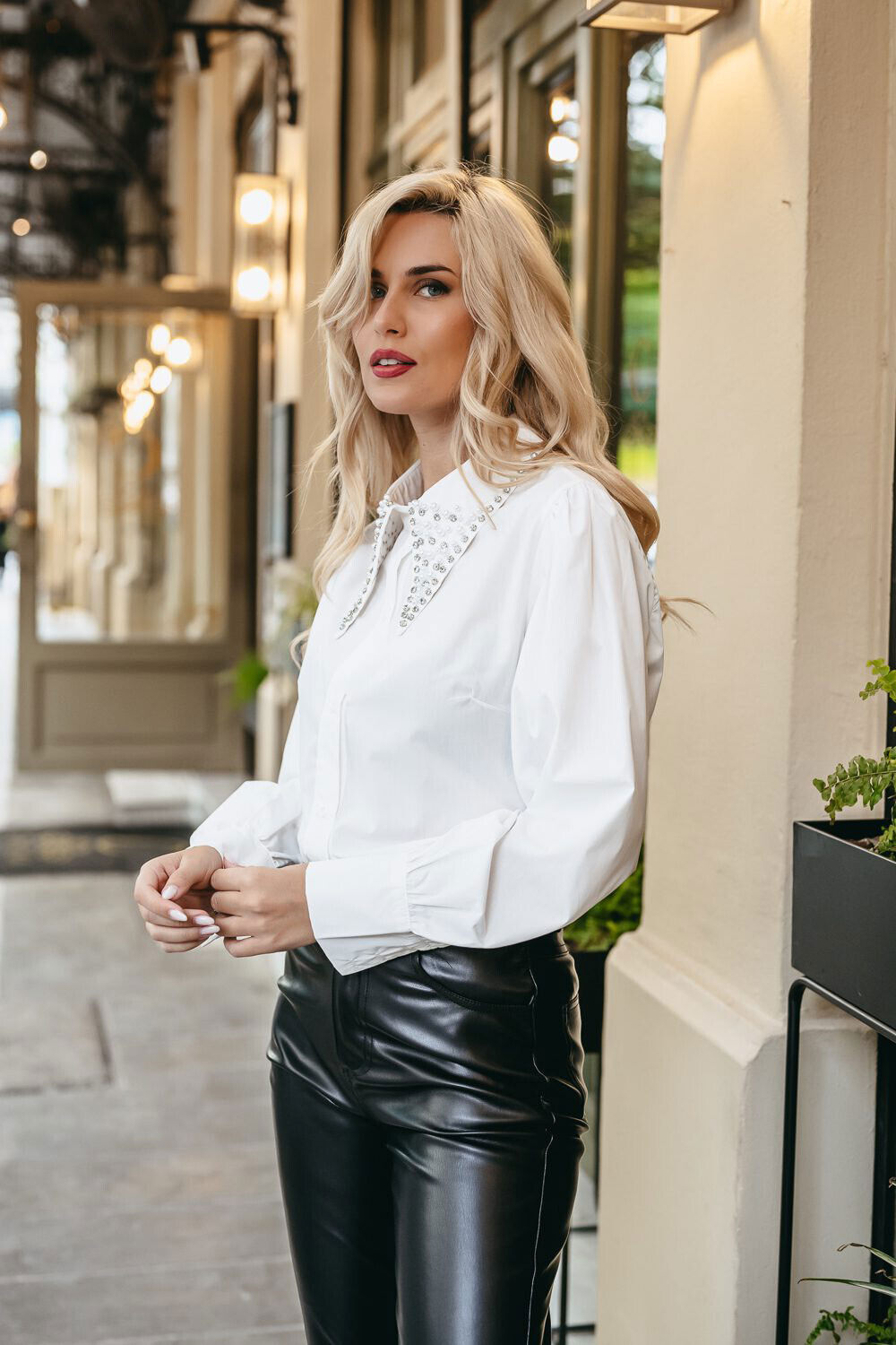 Freestyle Damen Bluse mit Overzize Pullover, Langarm, Hemd mit Strasskragen, elegante Businessbluse, modisches Design