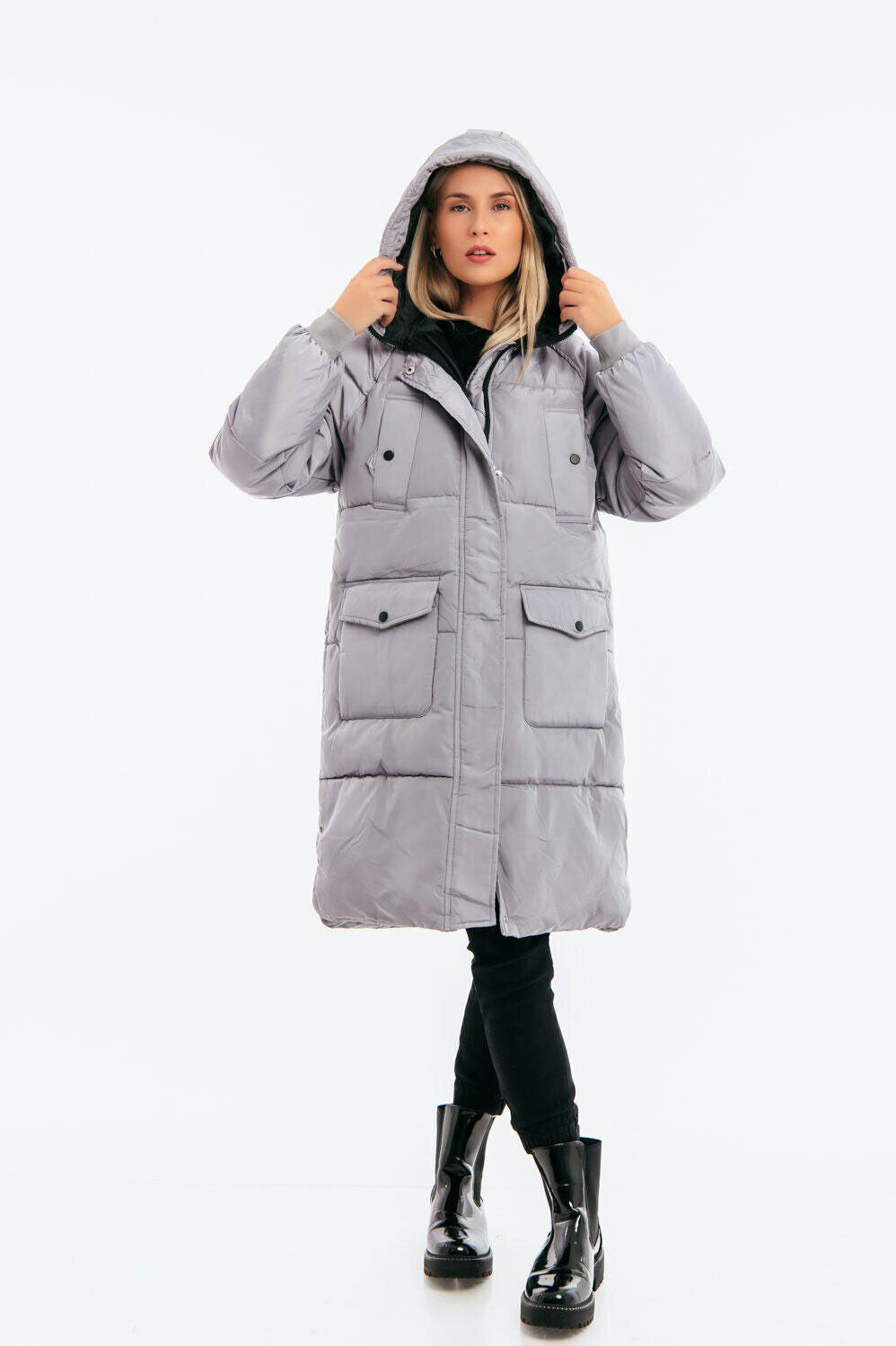 Gestepfte Damen-Pufferjacke von freestyle in Silber-Grau, stylischer und funktionaler Mantel für Damen, S-M Größe