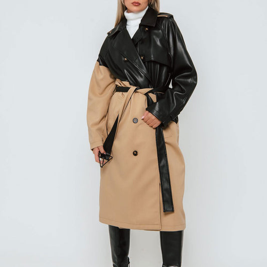 Beiger Damen Trenchcoat von freestyle, Lederlook, 2-Faces-Design, stilvolle Jacke in S M L Größe, modischer Mantel