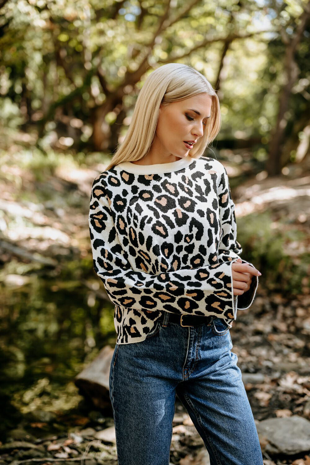 Damen Feinstrick-Oversize-Cropped-Pullover mit Leopardenmuster von freestyle, lockere Passform, Leopard Leo, in S-L