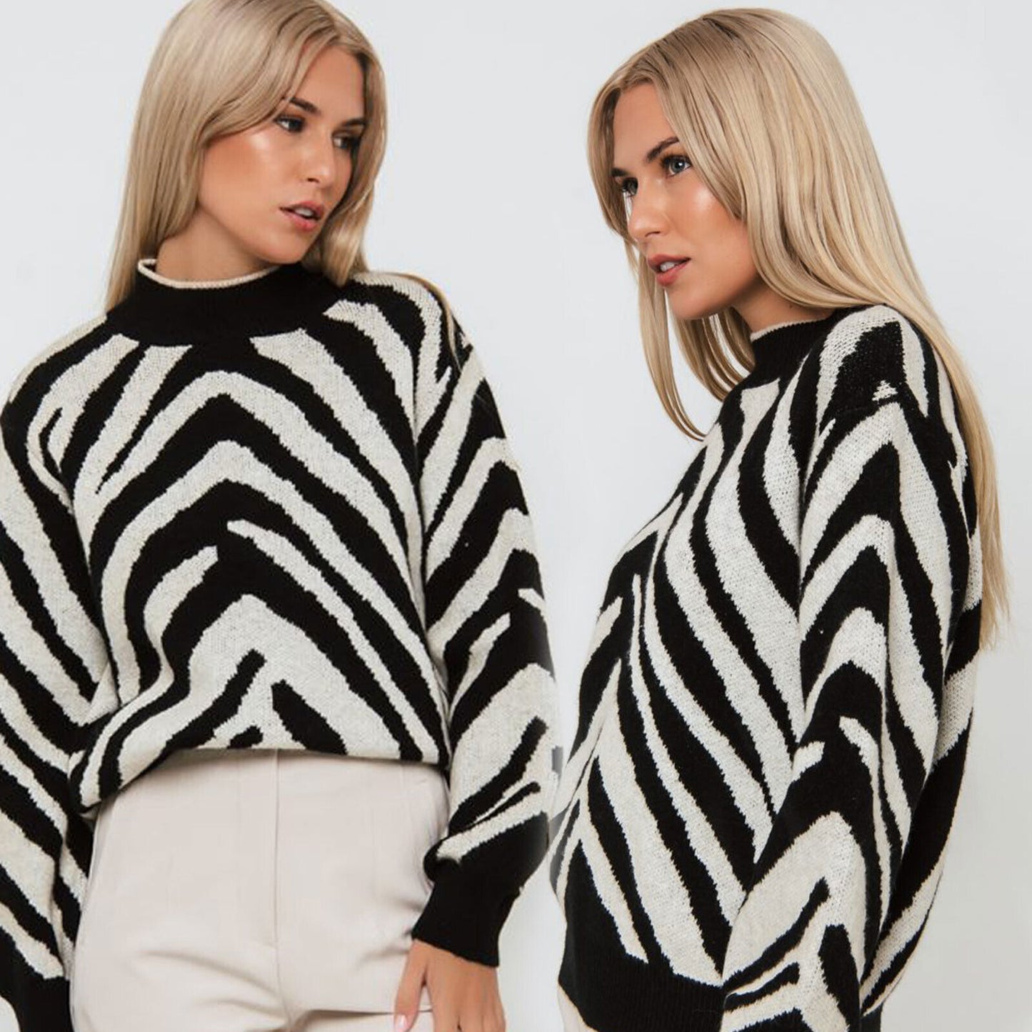 Damen Feinstrick Over-Size Cropped Strickpullover mit Zebramuster von freestyle, S-M, modischer Oversized-Look
