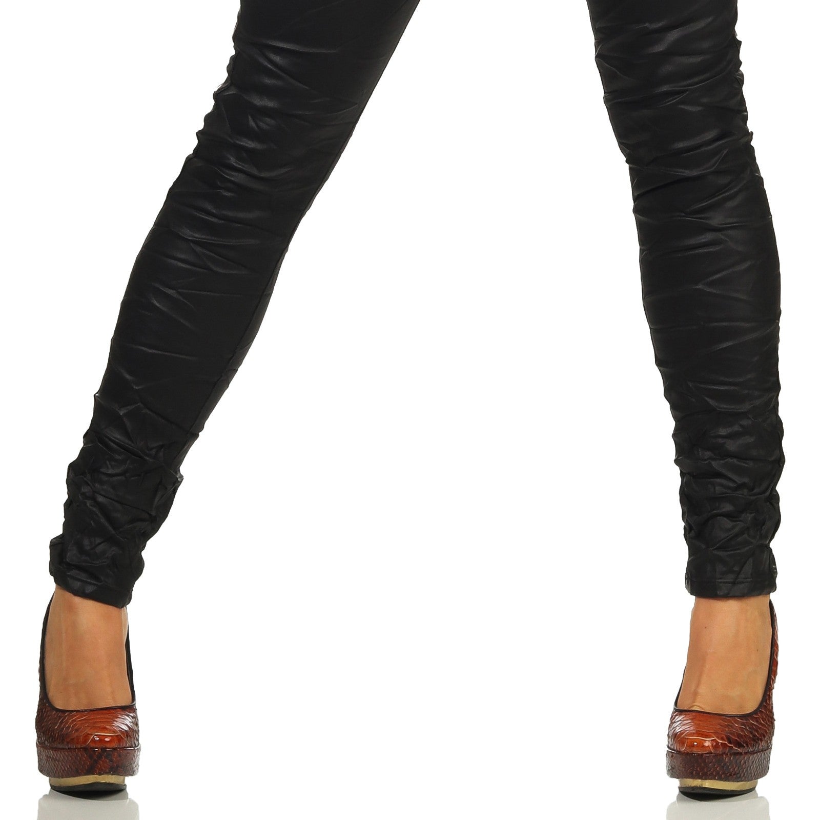 Jewelly Damen Baggy Boyfriend Jeans im Crash-Look mit Leder-Details und Knöpfen, lockere Hüftjeans für Damen.