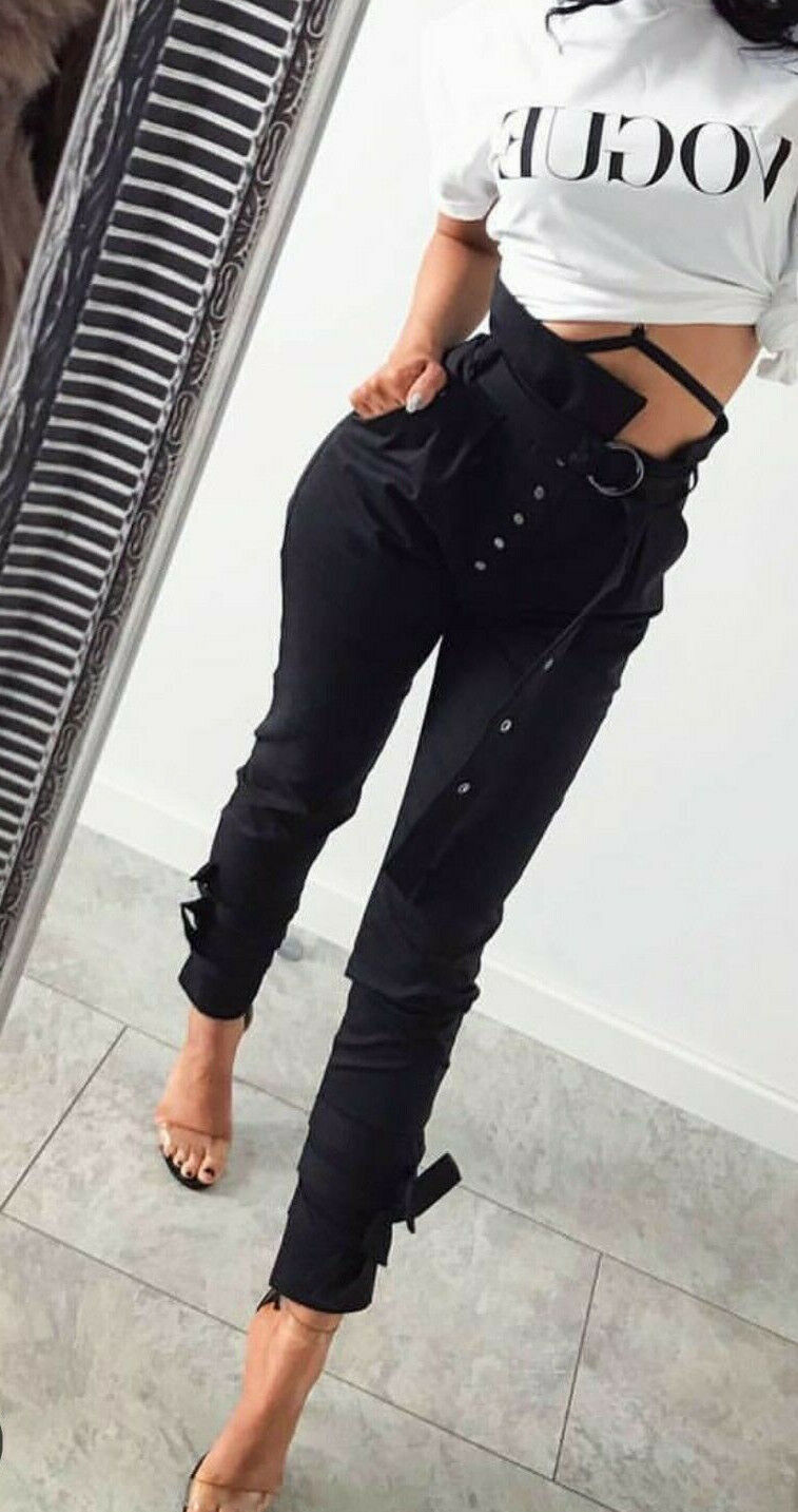 Grüne Damen Hose von La Manuel, High-Waist, Röhrenhose, Stoffhose, Paperbag Style, für Business, in XS bis M