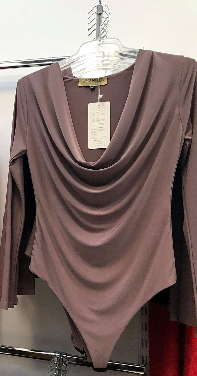 LA Damen Body Langarm Bodysuit mit Wasserfall-Ausschnitt, Wasserfall Shirt und Bluse in XS-L, aus weichem Material.